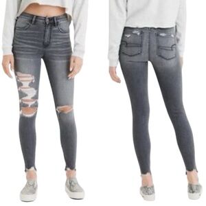 American Eagle Gray Super Stretch X Distressed High Rise Jegging Jeans